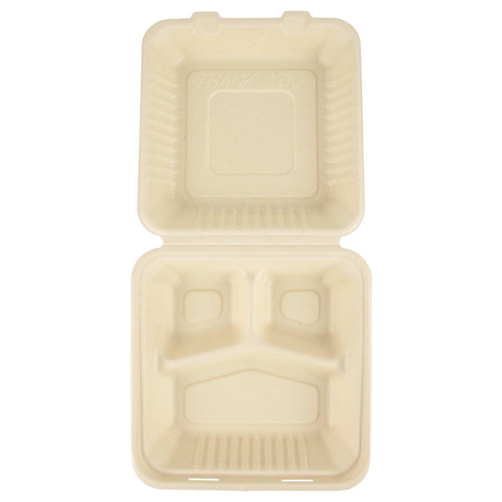 PREMIUM USA 9" 3-compartment Clamshell 100% Compostable